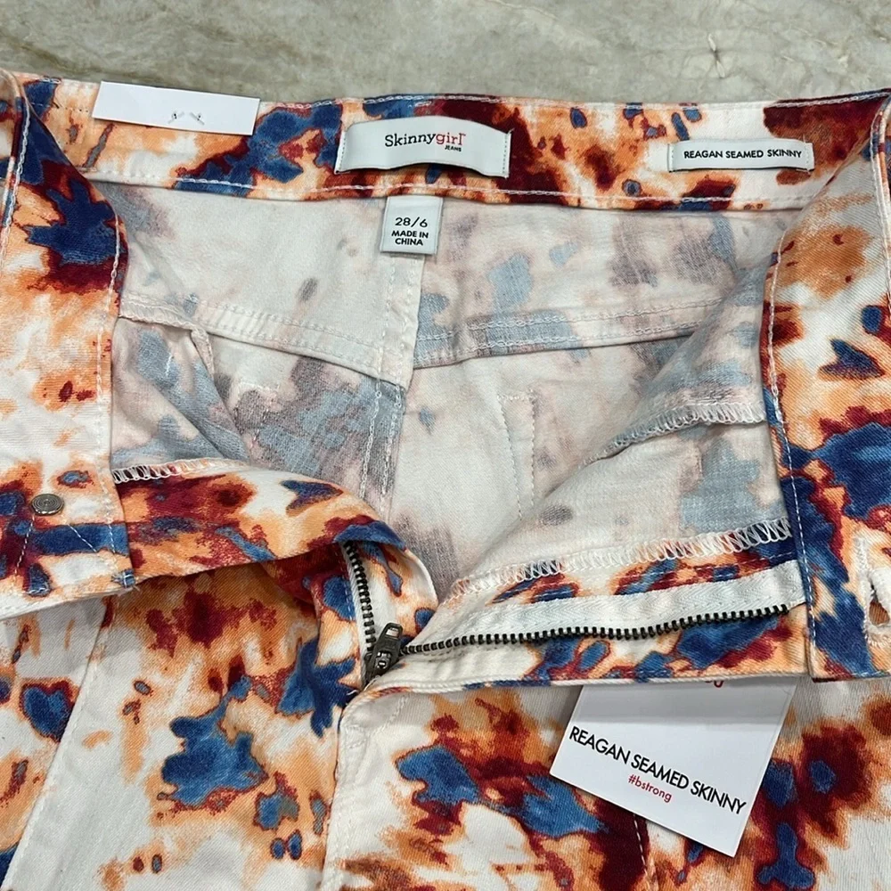 NEW SkinnyGirl Reagan Seamed Skinny High‎ Rise Capris Raw Hem Tie Dye Size 6